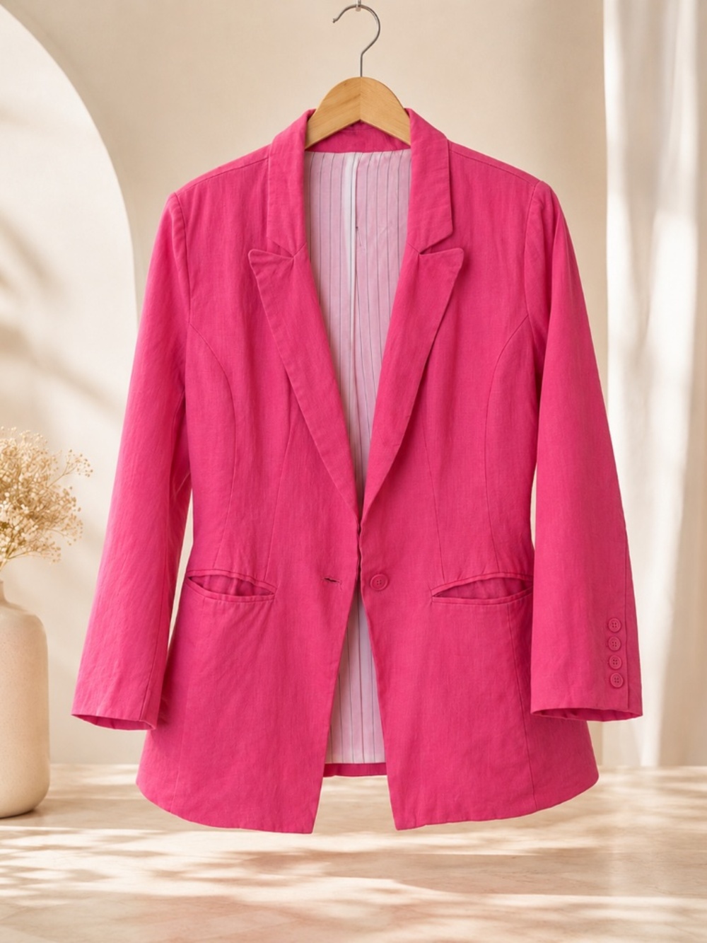 Love Tree Hot Pink Linen Blazer – Size Large